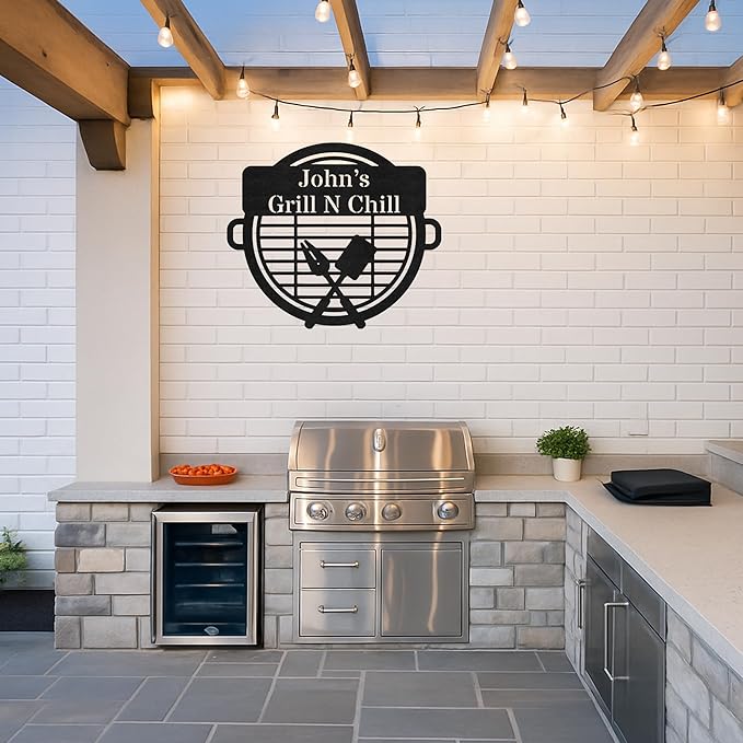 Custom BBQ Metal Sign Personalized Grill Name Wall Art for Outdoor Kitchen Patio Backyard Decor Fathers Gift for Dad Grandpa Husband Barbecue Smoker Area Sign, Grilling Lover Gifts 20