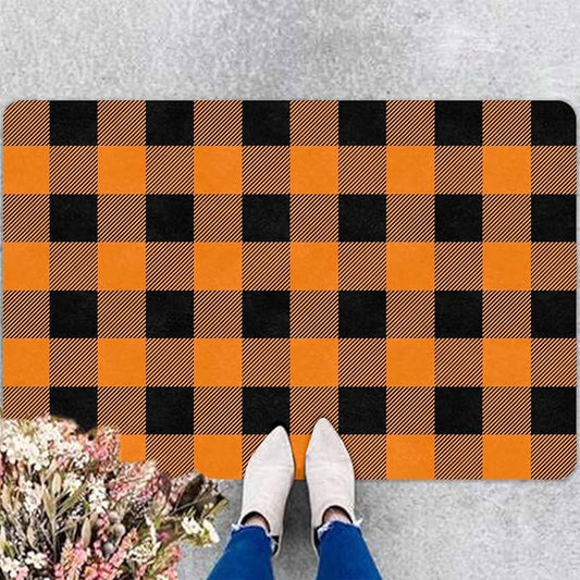 InterestPrint Fall Welcome Buffalo Plaid Door Mat Front Door Outdoor Doormat Outside Entrance Porch Non Slip Rubber Rug Autumn Halloween Thanksgiving Farmhouse Decor