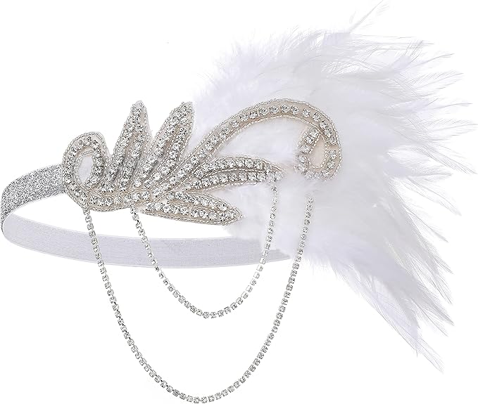 BABEYOND 1920s Flapper Headband Roaring 20s Great Gatsby Feather Headpiece