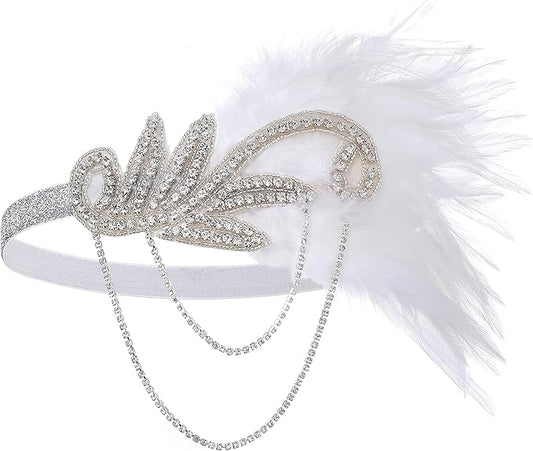 BABEYOND 1920s Flapper Headband Roaring 20s Great Gatsby Feather Headpiece
