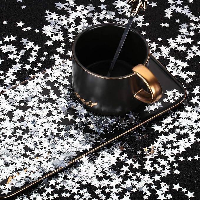 Hestya 60g Star Confetti Glitter Table Confetti Metallic Foil Stars for Christmas Party Wedding Festival Decorations(Silver,10mm and 6mm)