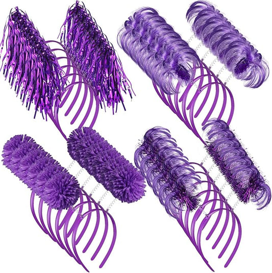 Censen 24 Pcs Pom Pom Headband Tinsel Wrapped Ponytails Head Bopper Costume Headwear Halloween Party Hair Accessories