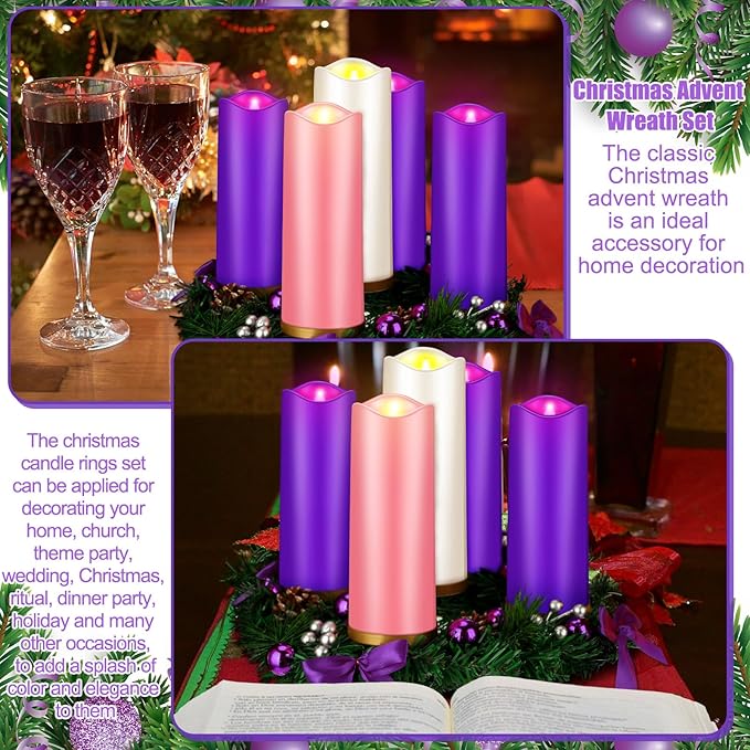 Tioncy 12 Inch Christmas Advent Wreath Candle Holder with 5 Flameless Candles Remote Control Wreaths Holder Centerpiece Decoration with Berries(Trendy,8 x 3 x 3 in)
