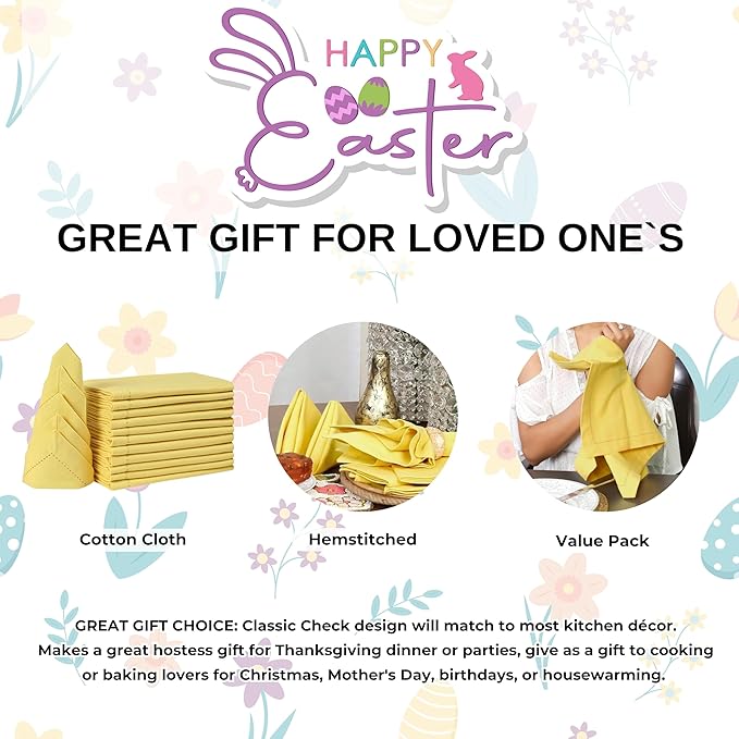 Homidate Cotton Dinner Napkins Set of 12 – 18x18 Sand Yellow with Hemstitched Mitered Corners – Machine Washable Fabric Napkins for Thanksgiving, Weddings & Cocktails