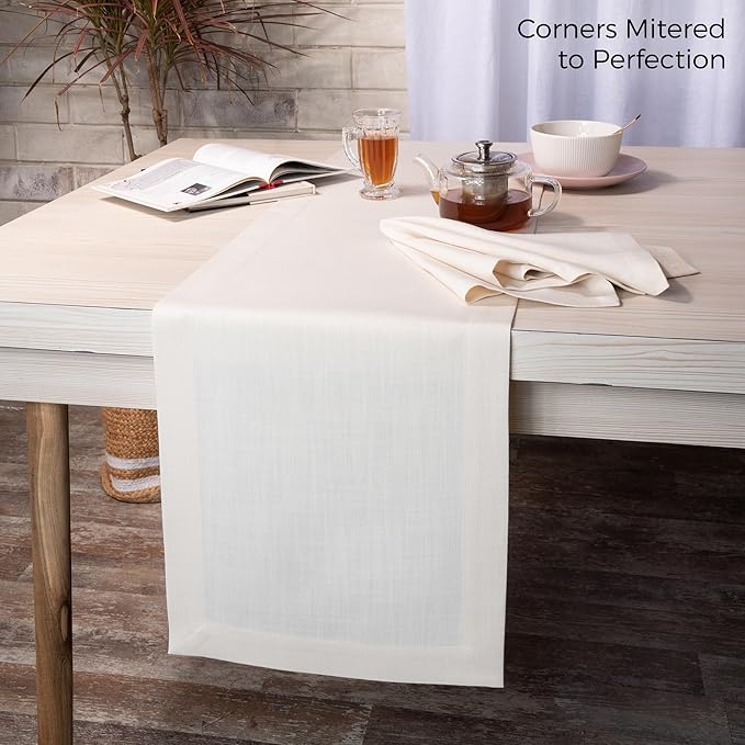 D'Moksha Homes Ivory Table Runner 14 x 36 Inch - Faux Linen Table Runner - Wrinkle Resistant, Machine Washable Ideal for Dresser, Coffee Tables, Thanksgiving, Christmas, Holiday - 100% Recycled Fabric