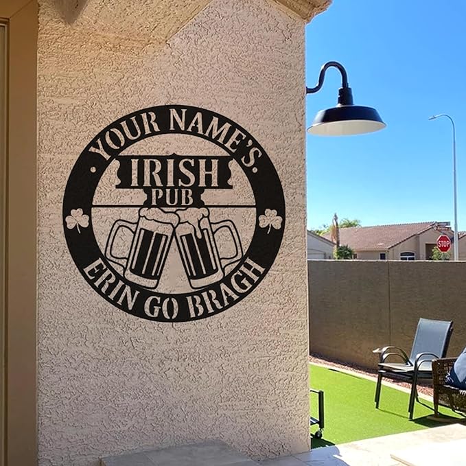 Personalized Irish Pub Metal Sign - Custom Bar Wall Art with LED, Vintage Tavern Decor for Home, Man Cave, Basement, St. Patrick’s Day Gifts for Men, Dad, Papa, Grandpa, Beer Lovers