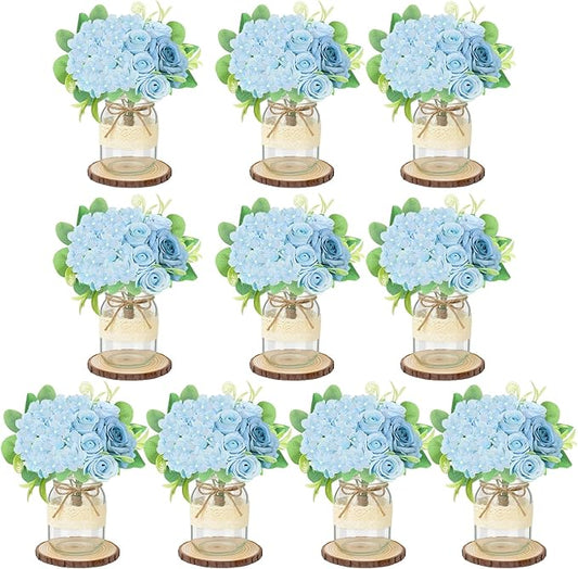 Set 10 Mason Jar Table Centerpiece - Wedding Centerpieces for Tables, Mason Jar Flower Centerpiece Vases Decor- Boho Farmhouse Rustic for Engagement, Bridal Shower, Wedding, Versatile Decor (Blue)