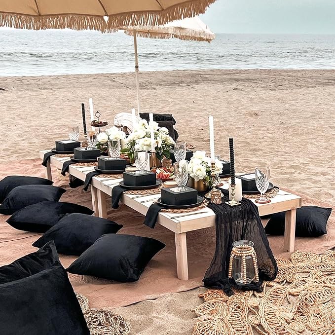 6 Pack Black Table Runner Cheesecloth 10FT Boho Cheese Cloth Table Runner Gauze Fabric 120 Inch Rustic for Wedding Birthday Party Baby Shower Centerpiece Home Decorations
