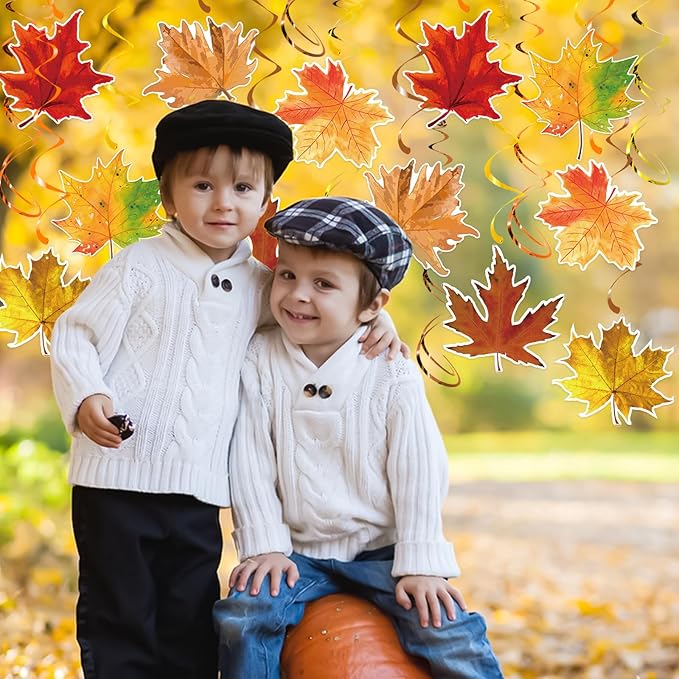 30pcs Fall Leaves Hanging Swirls Maple Leaves Swirls Decorations Thanksgiving Fall Ceiling Hanging Decorations for Autumn Harvest Party Supplies