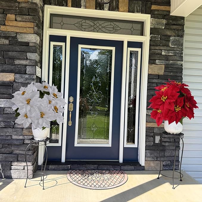 17" Poinsettias Artificial Christmas Flowers 11 Heads Fake Poinsettia Plants for Home Porch Garden Office Indoor Outdoor Christmas Winter Decorations White