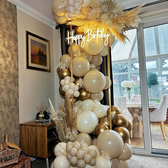 White and Gold Balloon Arch Kit Nude White Beige Balloon Garland With Metallic Gold Party Helium Balloons Neutral Cream Balloon for Boho Wedding Baby Shower Bridal Engagement Birthday Decor