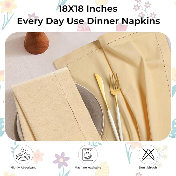 Homidate Cotton Dinner Cloth Napkins Set of 12 – 18x18 Apricot Gelato Hemstitched – Machine Washable Fabric Napkins for Weddings, Baby Showers, Gifting & Parties