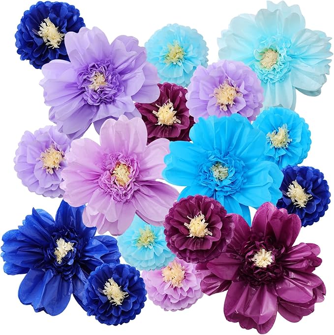 Crowye 12 Pcs Large Colorful Tissue Paper Flowers Decorations 20" Giant Fiesta Crepe Paper Flowers for Wall Decor Backdrop Mexican Wedding Birthday Baby Shower Carnival Party Craft (Multicolor)