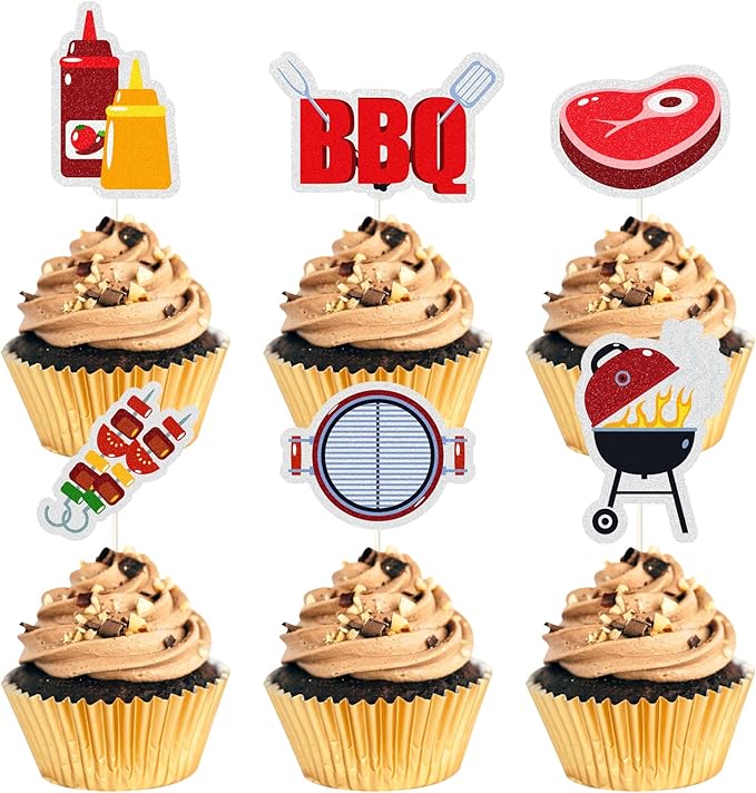 18pcs BBQ Theme Cupcake Topper,Cooking/Barbecue Theme Party Cake Decoration - Summer Theme Cake Supplies - Dessert Cupcake Supplies