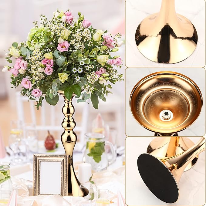 Sadnyy 16 Pcs Metal Flower Arrangements Stand Metal Wedding Centerpiece Stand Tall Table Decor Flower Vase for Wedding Reception Centerpieces Event Party Hotel Home Decor(15 Inch,Gold)