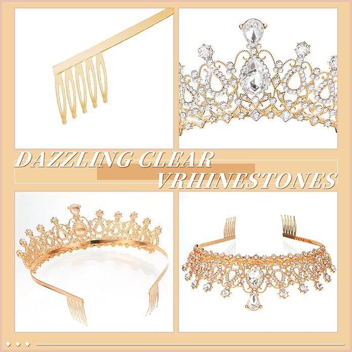 12 Pcs Crystal Tiara and Princess Crown with Comb Crown Rhinestone Women Girls Tiara Headpiece Queen Hair Accessories for Birthday Party Wedding Prom Halloween Cosplay Costume