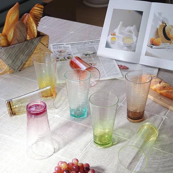 8-Piece Ombre Tumbler Set, 20oz Plastic Drinking Glasses, Assorted Colors, Shatterproof BPA-Free Drinkware, Large Stackable Cups for Patio, Pool, and Everyday Use, Top-Rack Dishwasher Safe