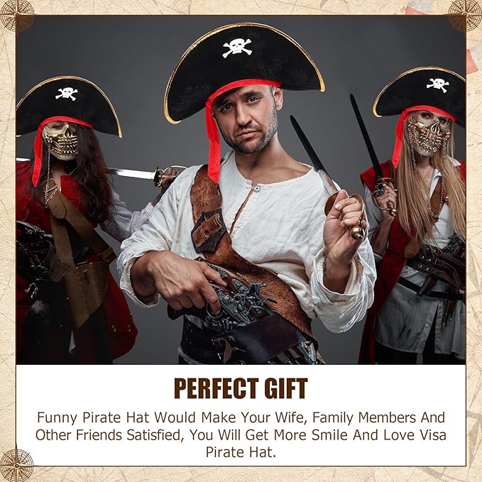 Hsei Halloween Pirate Captain Hat Skull Print Pirate Costume Party Hats Nautical Theme Cosplay Party Favors Supplies