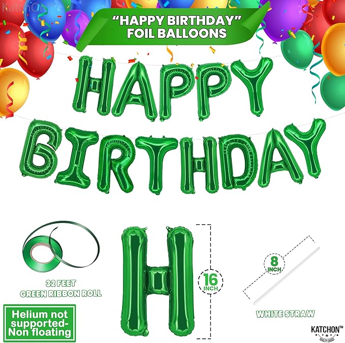 KatchOn, Green Happy Birthday Balloon Banner - 16 Inch | Mylar Foil Balloon For Birthday Decorations | Green Happy Birthday Banner For Birthday Decorations | Bday Decoration For Boys and Girls