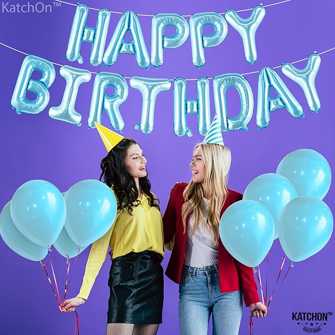 KatchOn, Light Blue Happy Birthday Balloon Banner - 16 Inch | Happy Birthday Sign | Birthday Decoration For Boys, Girls, Women and Men | Ocean Theme Birthday Decorations