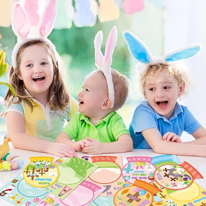 CY2SIDE Easter Face Sticker Sheets - 40PCS Make Your Own Jesus Faith Crystal Ball Craft Game for Kids Classroom Rewards DIY Religious Resurrection Bible Cross Party Favors for Sunday School Project