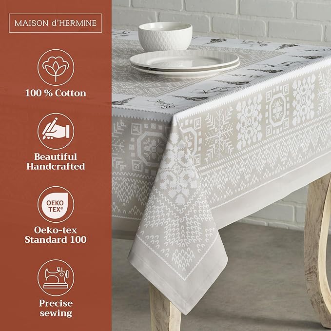 Maison d' Hermine Table Cloth Square Table 100% Cotton 60 x 60 Inches Fall Tablecloth Reusable Everyday Use for Thanksgiving Christmas Decorations Dining Farmhouse Party (Cozy Christmas)