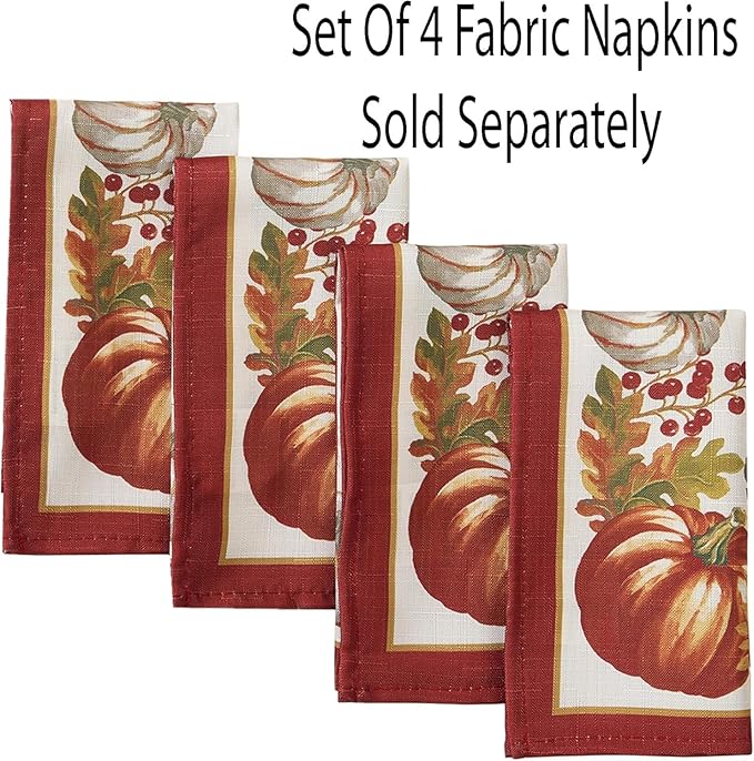 Newbridge Thanksgiving Autumns Bounty Bordered Fabric Tablecloth, 60 x 84 Inch Oval Bountiful Farm Pumpkin Fall Harvest Multicolor Easy Care Table Cloth for Holiday Party