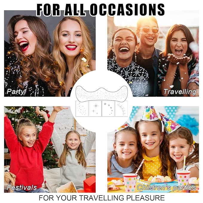 20PCS Glitter Freckles, Glitter Freckles Face Tattoo, Sparkle Freckles for Women and Kids, Cute Star Waterproof Silver Temporary Face Tattoos Glitter Glow Up Patches Makeup Patches (Silver)