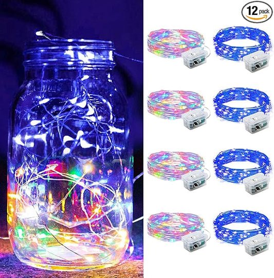 ZGWJ 8 Pack Fairy Lights Battery Operated, 7ft 20 Mini LED Fairy String Lights Silver Wire 3 Modes for DIY, Parties, Wedding, Bedroom, Halloween Christmas Decoration Colorful and Blue