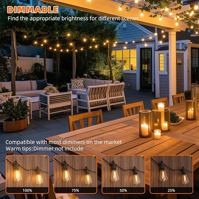 Kawaya 240FT String Lights for Outdoor Patio Waterproof LED Outside Lighting Commercial Grade 120+4 Bulbs Shatterproof Vintage String Lights for Outside Yard Balcony Bistro Porch Gazebo (120FTx2)