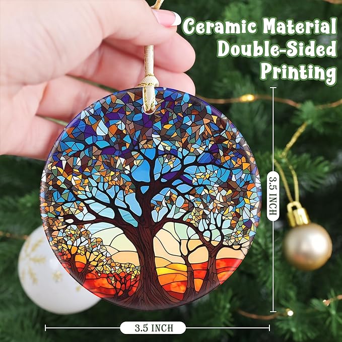 Tree of Life Ceramic Christmas Ornament, 3.5 Inch Hanging Decor for Christmas Tree, Gift Exchange Present