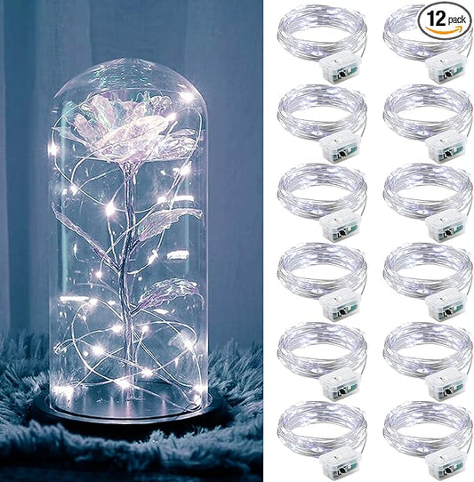 ZGWJ 12 Pack Fairy Lights Battery Operated, 7ft 20 Mini LED Fairy String Lights Silver Wire 3 Modes for DIY, Parties, Wedding, Bedroom, Halloween Christmas Decoration Silver White