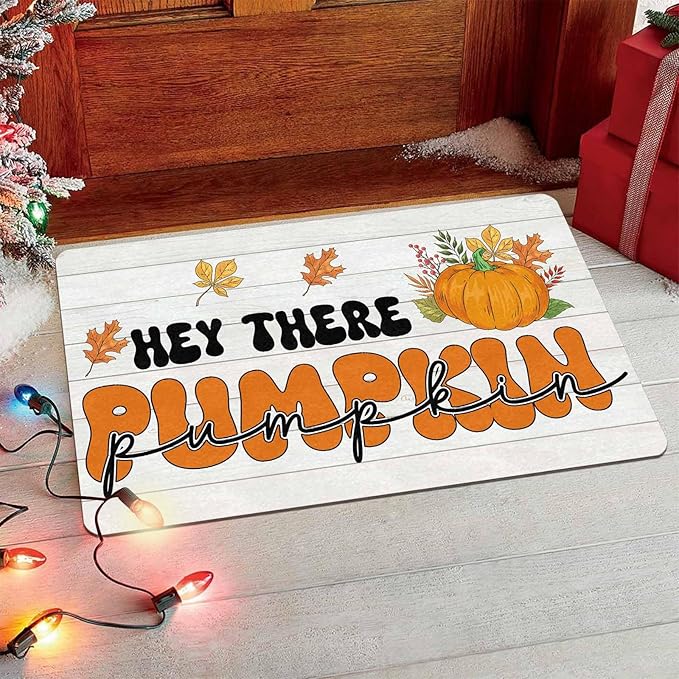 InterestPrint Happy-Thanksgiving Fall Door Mat Fall Pumpkin Welcome Doormat, Seasonal Harvest Thanksgiving Vintage Rustic Low-Profile Floor Switch Mat for Indoor Outdoor, 24"x16"inch