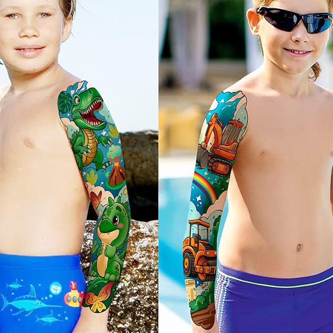 58 PCS Unicorn Mermaid Full Arm Temporary Tattoo For Kids Girls Boys, Dinosaur Car Space Monster Truck Animals Butterfly Body Face Fake Arm Sleeve Tattoos Stickers, Goodie Bags Stuffers Party Supplies