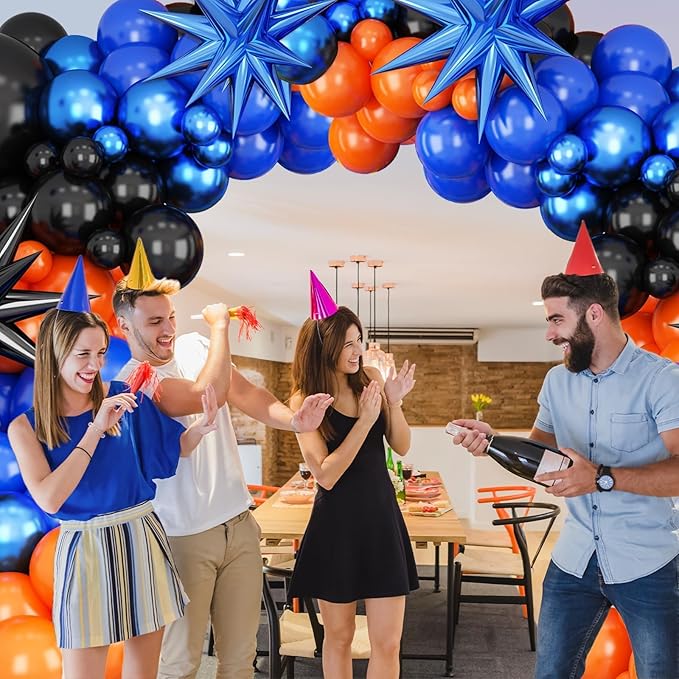 Black Orange Blue Balloon Arch Kit,Royal Blue Black Balloon Garland with Star Foil Balloons for Birthday Graduation Basketball Party Decorations