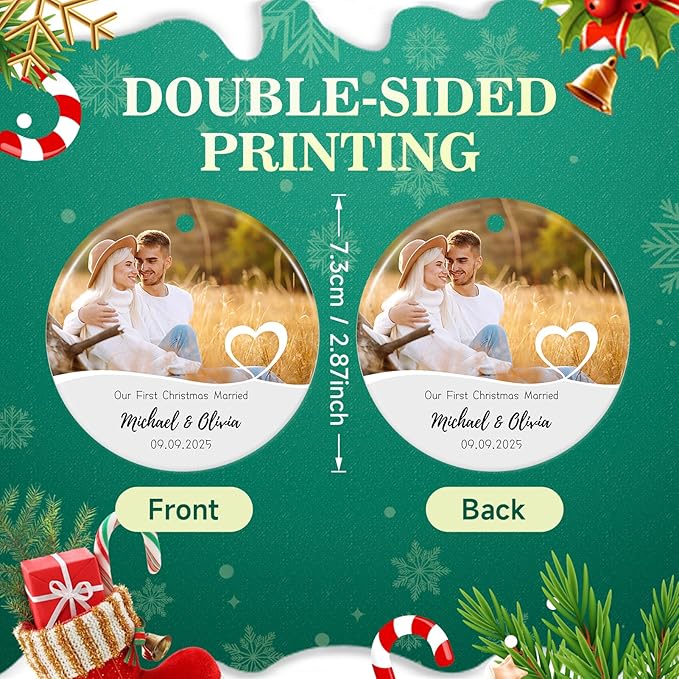 Personalized First Christmas Married Ornament 2025, Custom Engaged Christmas Ornaments with Names, Customized Wedding Engagement Gifts for Newlywed Couples Him Her