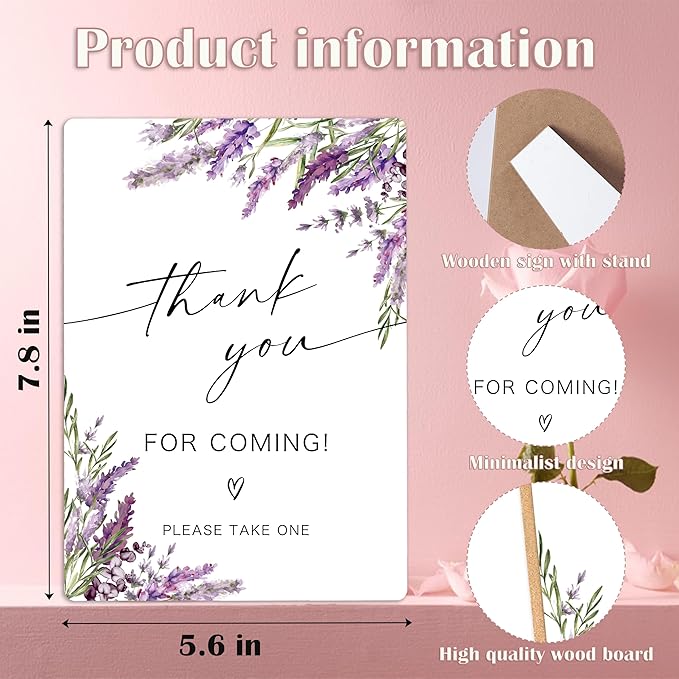 Thank You for Coming Please Take One Sign, Lavender Bridal Shower Decorations, Wedding Reception Table Decoration, Purple Floral Wooden Sign with Stand for Wedding Reception And Bridal Party Decor, 27