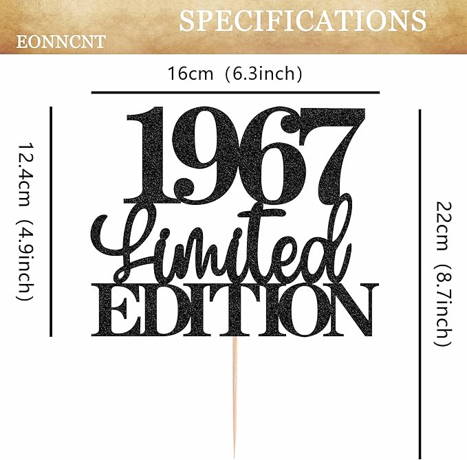 Limited EDITION 1967 Cake Topper - Black Glitter Happy 58th Birthday Party Cake Decoration Supplies, Cheer to 58 Years Cake Bunting Decor for 58th Birthday Party Photo Booth Props