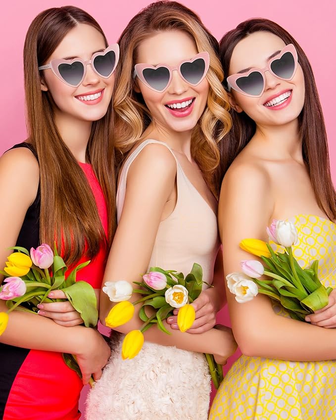 Flutesan 15 Pairs Heart Shaped Sunglasses Vintage Cat Eye Sunglasses for Bachelorette Party Supplies