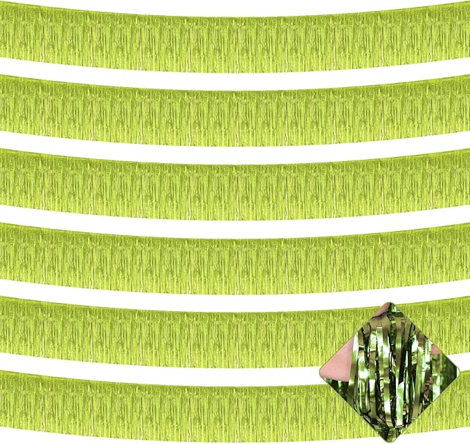 6 Pack 10 Feet Foil Fringe Garland Metallic Tinsel Streamers Banner Wall Hanging Curtain Backdrop for Parade Floats, Wedding, Birthday, St Patrick Day, Valentine's Day Party Decorations(Light Green)