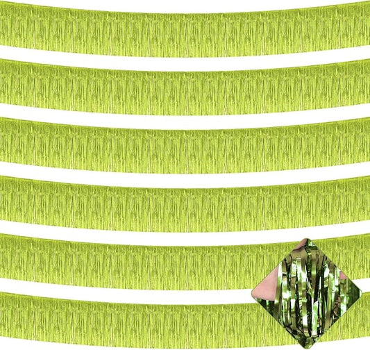6 Pack 10 Feet Foil Fringe Garland Metallic Tinsel Streamers Banner Wall Hanging Curtain Backdrop for Parade Floats, Wedding, Birthday, St Patrick Day, Valentine's Day Party Decorations(Light Green)