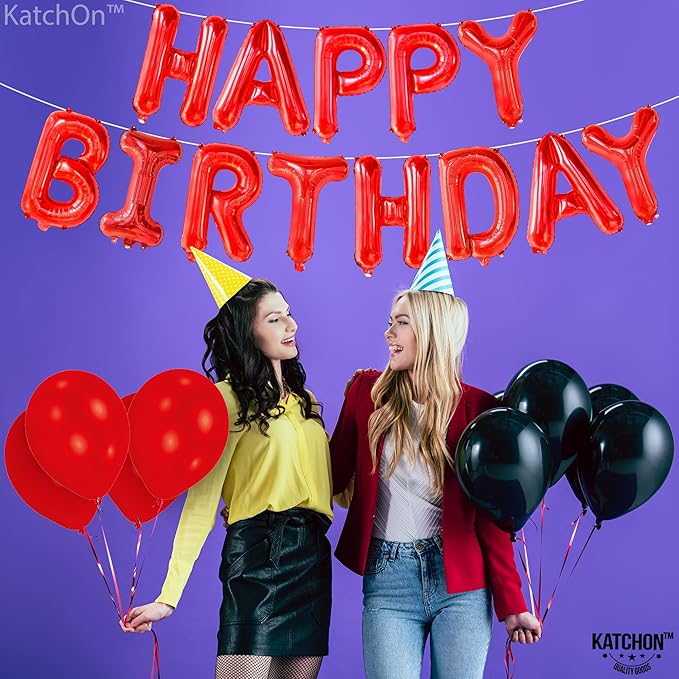 KatchOn, Red Happy Birthday Balloon Banner - 16 Inch | Red Mylar Foil Balloon For Happy Birthday Decorations | Birthday Sign Banner For Birthday Party Decorations
