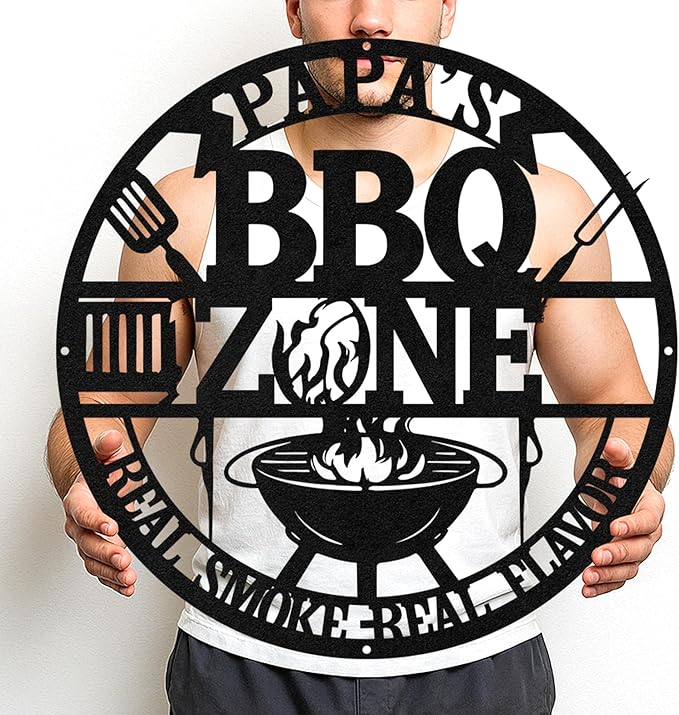 Custom BBQ Metal Sign Personalized Grill Name Wall Art for Outdoor Kitchen Patio Backyard Decor Fathers Gift for Dad Grandpa Husband Barbecue Smoker Area Sign, Grilling Lover Gifts 27