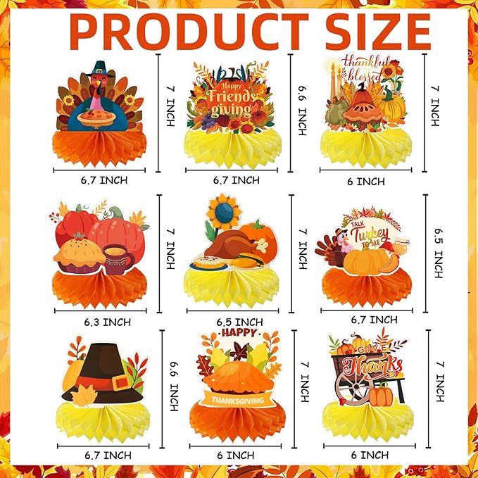 Thanksgiving Table Decorations Centerpieces 9pcs Friendsgiving Table Decorations Fall Centerpieces Turkey Centerpieces for Tables Thanksgiving Honeycomb Table Decorations for Fall Pumpkin Party