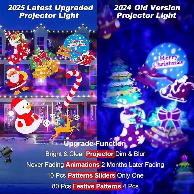 2025 Upgrade Brighter Christmas Projector Lights Outdoor, 8 Patterns Holiday Projectors 19HD Slides (Ocean Wave & Patterns), Weatherproof Halloween Projector,Christmas Decorations for Light Show
