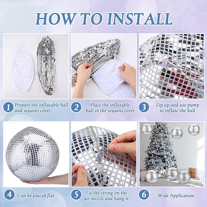 HyDren 4 Set Inflatable Disco Ball with Cover Foldable Hanging Mirror Disco Ornaments for Christmas Wedding Birthday Baby Shower Bachelorette Party Indoor Outdoor (16 Inch)