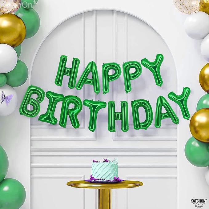 KatchOn, Green Happy Birthday Balloon Banner - 16 Inch | Mylar Foil Balloon For Birthday Decorations | Green Happy Birthday Banner For Birthday Decorations | Bday Decoration For Boys and Girls