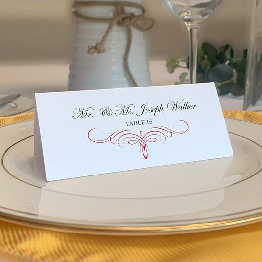Decadent Flourish Place Cards, Ruby Red (Choose Color), Set of 60, Pre-cut and Scored - Wedding, Party, Dinner, and Special Events - Made in the USA