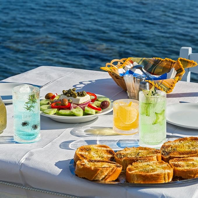 Ribbed Glass Cups Set, 390ml Vintage Drinking Glassware Set of 4, Cocktail Glasses, Low Ball Ribbed Glassware, Mixed Glassware Set, Premium Whiskey Glasses, Ideal for House of Glass