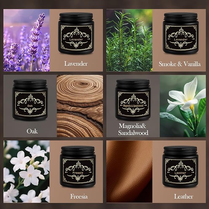 6 Pack Christmas Scented Candles Gift for Men, Scented Candles Gifts Set for Men Women, Smoke-Free Strong Fragrance Long Lasting Candle for Home, Natural Soy Jar Candles Set for Men Christmas